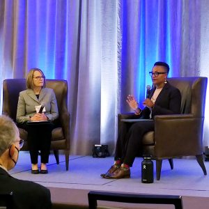 Commissioner Margaret Cheney, Vermont Public Utility Commission (left) and Shalanda Baker, U.S. Department of Energy