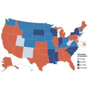 A graphic showing smart meter deployment by state from ESIG