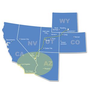 TransWest Express will travel 732 miles from the Marketplace Hub in Nevada to south-central Wyoming, with a terminal near Delta, Utah.