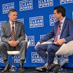 Sen. Martin Heinrich (left) talks with Jason Grumet, ACP's new CEO, at Wednesday's Energy Storage Policy Forum.