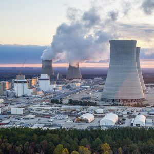 The Vogtle nuclear plant near Waynesboro, Ga. The original units, Vogtle 1 and 2, are in the background. The new units, 3 and 4, are in the foreground.