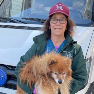 Faith Krausman, a Montclair, NJ vet, in front of the logistics high top cargo van, made by Envirotech Vehicles, that she is converting into a mobile house calls clinic.