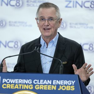 Ron MacDonald, CEO of Zinc8 Energy Solutions, speaks Thursday in Kingston, N.Y., where the company plans to set up its U.S. headquarters and a factory.