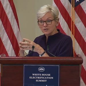 Energy Secretary Jennifer Granholm announces new initiatives and funding to advance building electrification at the White House Electrification Summit on Wednesday.