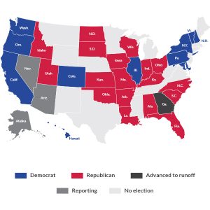 U.S. Senate election results as of Wednesday evening, as reported by the Associated Press