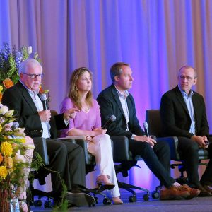 From left: NARUC President Judith Jagdmann; attorney Jeffrey Merrifield; NEI CEO Maria Korsnick; Oklo CEO Jacob DeWitte and Terrapower CEO Chris Levesque.