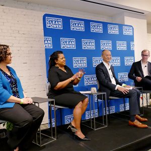 Speaking at the American Clean Power Association's Energy Storage Policy Forum were (from left) former FERC attorney Christy Walsh, Natural Resources Defense Council; former Commissioner Colette Honorable; former Commissioner Norman Bay; and ACP's Jason Burwen, who moderated.