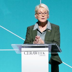 Energy Secretary Jennifer Granholm delivers a luncheon address during CERAWeek 2022.