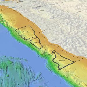 A 3D view shows water depth in the proposed Oregon call areas.