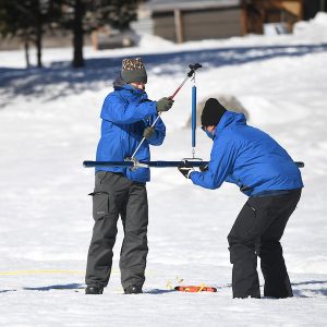 California Department of Water Resources personnel conduct a snow survey on Feb. 1 near Lake Tahoe.