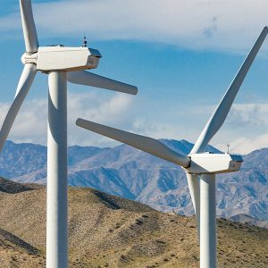 Wind turbines in the Southern California desert.