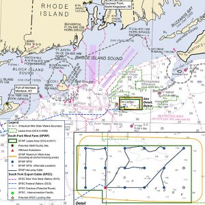 Map shows the location of the South Fork Wind Project and its accompanying export cables.