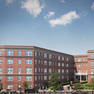 Artist rendering of the 64-unit Maycroft Apartments in Washington, D.C. which added solar+storage during a recent renovation.