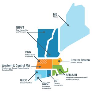 Key transmission planning study areas in New England.