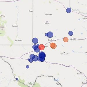 A map showing the location of the initial fault in red, affected solar PV facilities in blue, and wind facilities in orange.