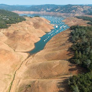 Lake Oroville in Northern California is one of the state's major hydroelectric reservoirs that has dropped to record levels in an extended drought.