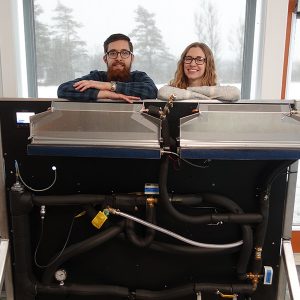 Neothermal Energy Storage co-founders Louis Desgrosseilliers and Jill Johnson with a very early lab prototype electric thermal storage system used to evaluate the various component interactions.