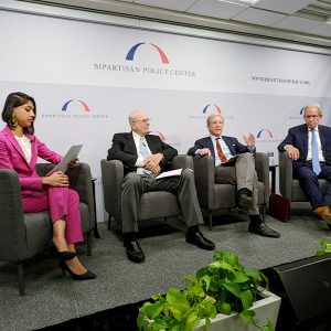 Talking innovation at the BPC were (from left) Tanya Das, BPC; Norman Augustine, former CEO, Lockheed Martin; Tom Steyer, Galvanize Climate Solutions, and Chad Holliday, former chair, Royal Dutch Shell. 