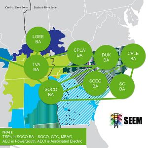 A map of the Southeast Energy Exchange Market that its backers filed with FERC