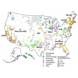 A map created by the Lawrence Berkeley National Laboratory details U.S. hybrid clean-energy projects