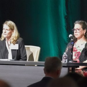 California PUC President Alice Reynolds (left) and Oregon PUC Commissioner Letha Tawney at CAISO's EDAM Forum in Las Vegas