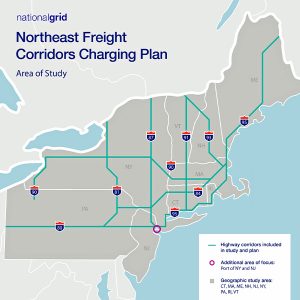 National Grid is leading a study to map out demand forecasts for a heavy-duty truck charging network along 3,000 miles of Northeast highways.