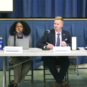 Commissioner Shawn LaTourette (center) of the New Jersey Department of Environmental Protection and EPA Region 2 Commissioner Lisa Garcia (right) listen to speakers at the Oct. 17 public hearing for environmental justice issues in Union City, N.J.