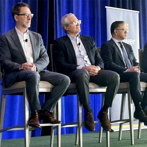 From left: CPower CEO Michael Smith, REV Renewables CEO Edward Sondey, EVGo CEO Badar Khan and Endurant CEO Tom Chadwick