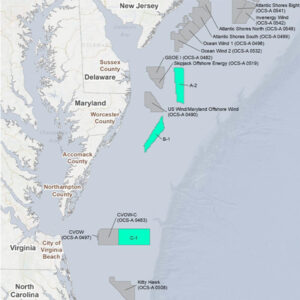 The U.S. Bureau of Ocean Energy Management has concluded there would be little or no environmental impact from leasing three areas off the Central Atlantic coast for wind energy development.