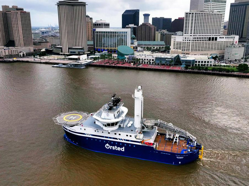 The ECO EDISON is shown underway in New Orleans after her christening in mid-May. It is the first U.S.-built offshore wind service operations vessel and will be used to support work on Ørtsted's Northeast projects including Sunrise Wind.
