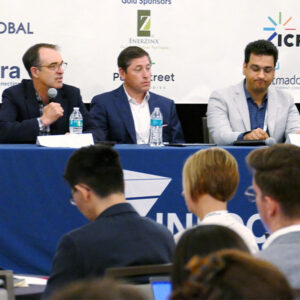 Grid Strategies' Rob Gramlich addresses the Infocast Transmission & Interconnection Summit as (from left) Greg Mathe, Dominion Energy; Mike Tabrizi, Zero-Emission Grid; and Grid United President Kris Zadlo listen.