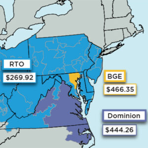 A PJM graphic shows historical capacity prices, culminating in a price jump in the 2025/26 delivery year.