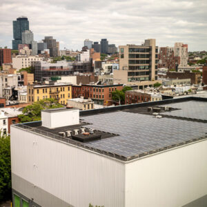 A solar array covers a rooftop on Brooklyn, N.Y., in 2023.