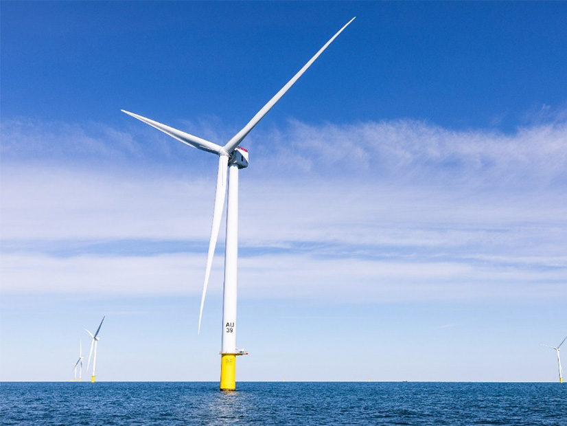 A GE Haliade-X turbine stands in the Vineyard Wind 1 project area south of Martha’s Vineyard.