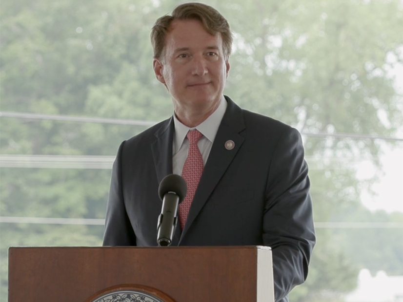 Virginia Gov. Glenn Youngkin (R) addresses the crowd during Dominion's announcement at the North Anna nuclear plant on July 10.