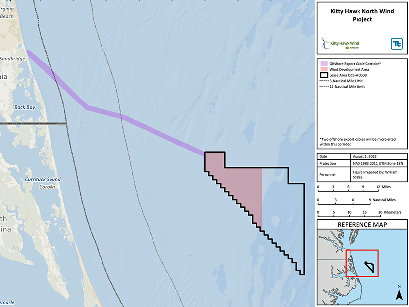 A map shows the proposed location of the Kitty Hawk North wind farm off the coast of North Carolina. 