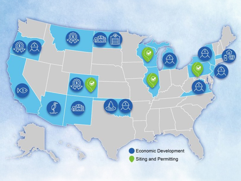 The map of DOE's Transmission Siting and Economic Development grants: These 20 projects in 16 states aim to accelerate state-level permitting of interstate transmission lines and provide tangible benefits to small communities affected by these large-scale lines. 