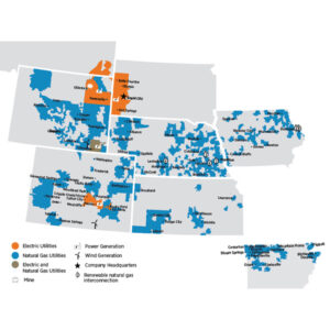 The territories of the two Black Hills Energy utilities joining the Western Energy Imbalance Market are represented on this map by the orange areas in Montana, Wyoming and South Dakota. 