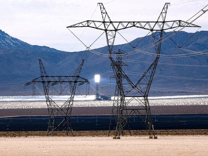 Ivanpah solar tower and power lines in California. 