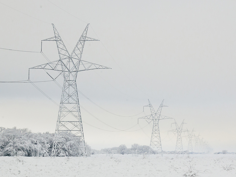 Snow on transmission lines and towers in East Texas