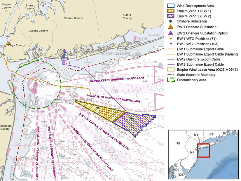 Equinor has withdrawn its request for state approval for an Empire Wind 2 export cable, shown here in purple.