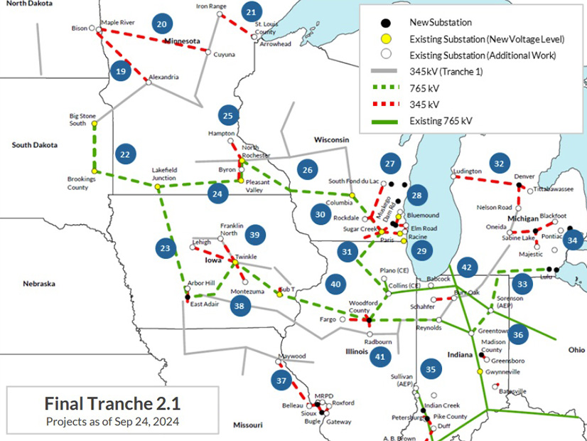 Routes of MISO's final LRTP II portfolio in dotted lines 