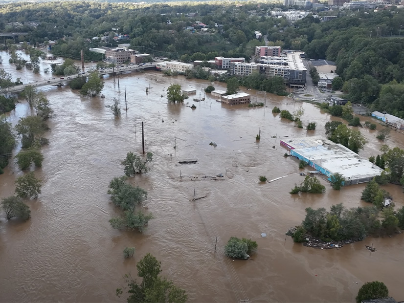 A screen shot of footage Duke Energy posted of flooding in Asheville, N.C., on Sunday.