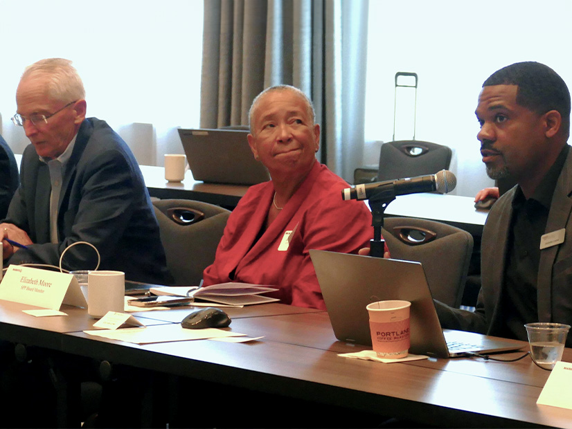 From left: IMIP members Steve Wright and Elizabeth Moore listen to SPP's Antoine Lucas.