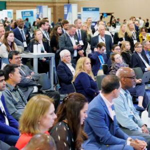 Attendees await a federal regulatory announcement at the American Clean Power Association’s Offshore WINDPOWER 2024 conference in Atlantic City, N.J., on Oct. 29.