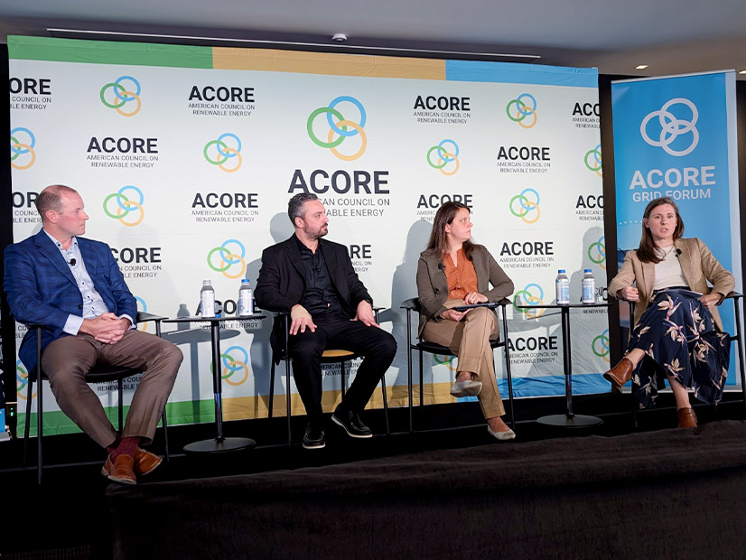 Drilling into the details of FERC Order 1920 at the ACORE Grid Forum were (from left) moderator Nic Gladd, Wilson Sonsini Goodrich & Rosati; Abdul Ardate, EDP Renewables; Karin Herzfeld, FERC; and Liz Salerno, GQS New Energy Strategies.