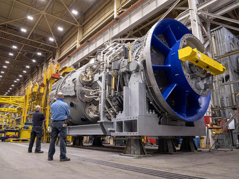 A GE Vernova 7HA.03 air-cooled gas turbine is shown in production in Greenville, S.C.