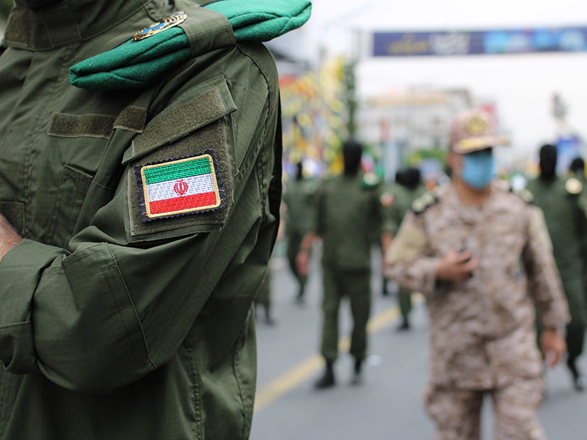 Iranian soldiers march in Tehran in 2022.