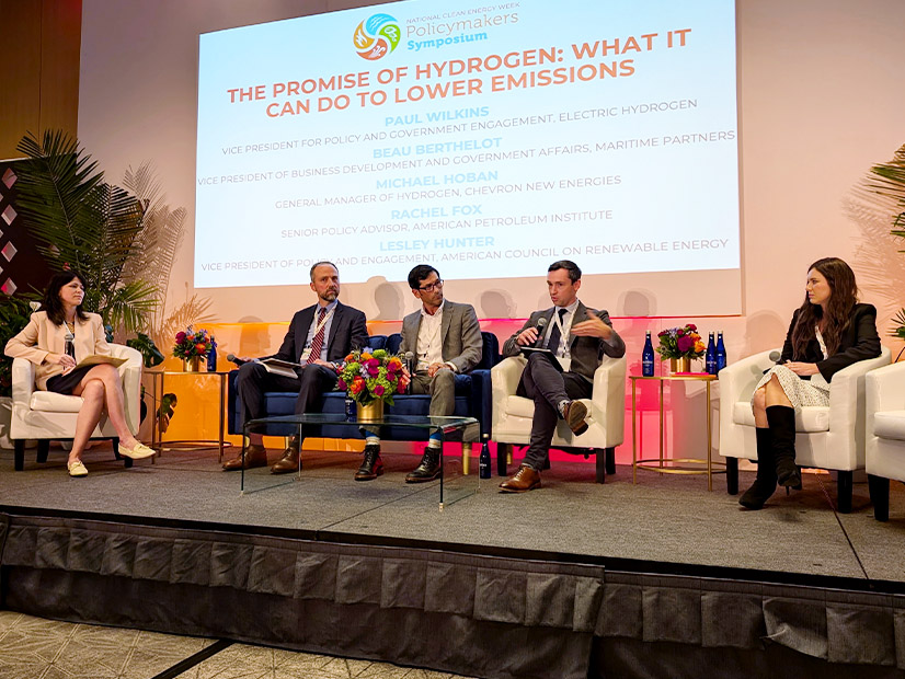 Talking hydrogen at the NCEW Policymakers Symposium on Sept. 26 were (from left) moderator Lesley Hunter, American Council on Renewable Energy; Paul Wilkins, Electric Hydrogen; Beau Berthelot, Maritime Partners; Michael Hoban, Chevron New Energies, and Rachel Fox, American Petroleum Institute.