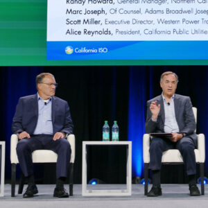 Randy Howard of NCPA (left) and IBEW attorney Marc Joseph during an Oct. 30 panel discussion at the CAISO Stakeholder Symposium in Sacramento, Calif.